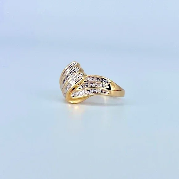 ✨Estate Diamond 10K Gold Swirl Three Row Statement Ring✨